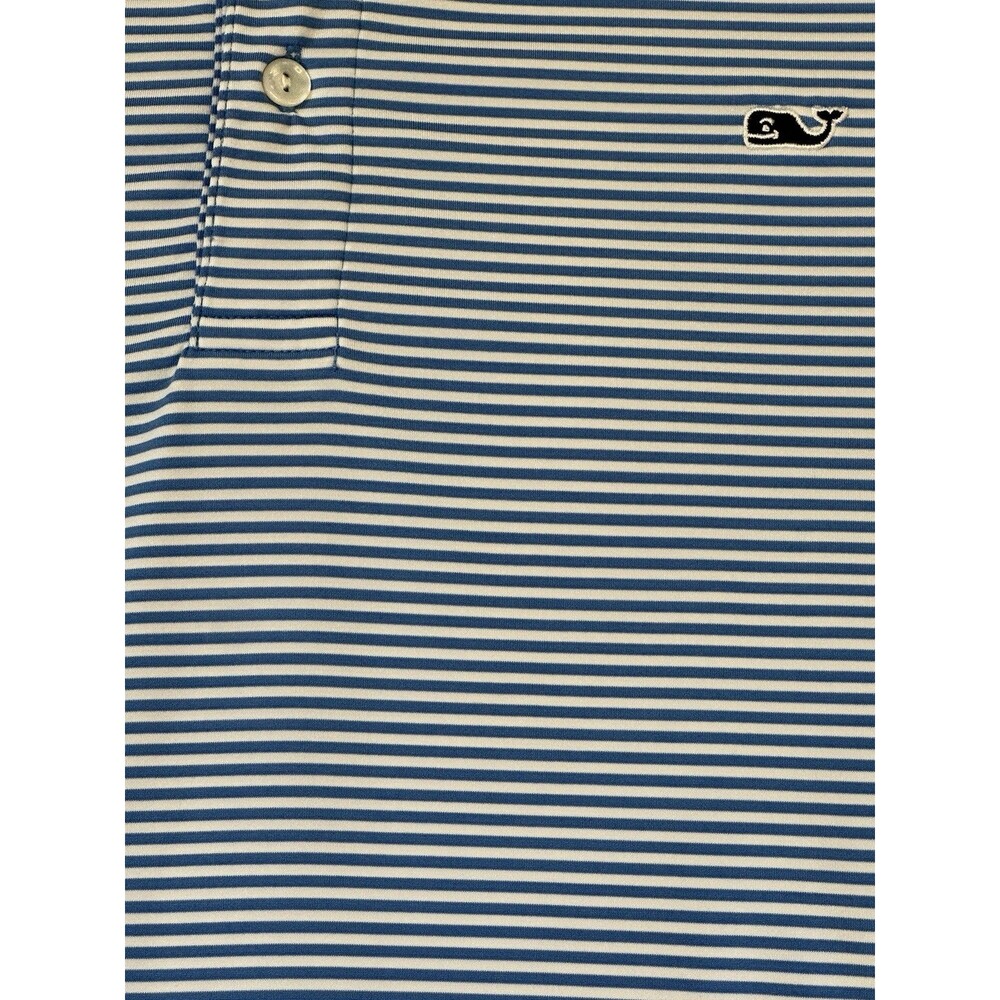 Vineyard Vines Men’s Polo Shirt XXL Blue White Stripe Performance Stretch Whale - Picture 8 of 15